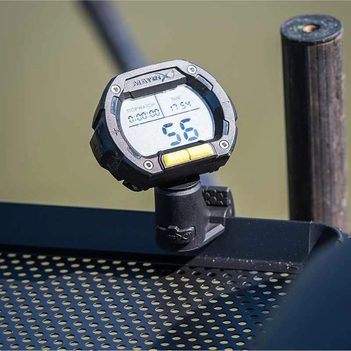 Matrix Side Tray QR Clamp met stopwatch in gebruik