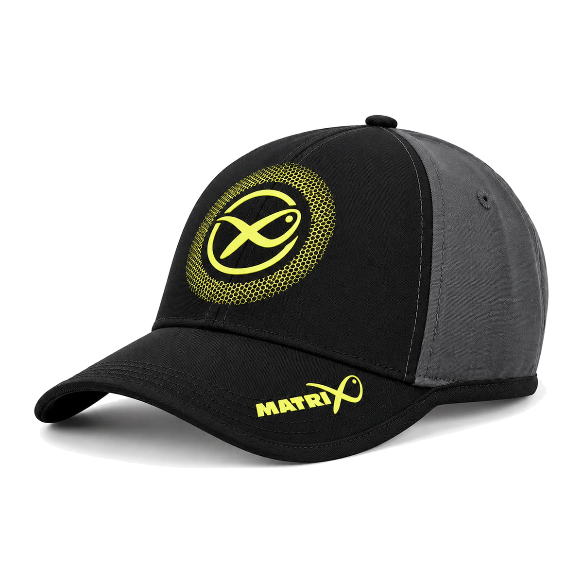 Matrix Surefit Cap Black met zwarte klep, grijze zijpanelen en geel Matrix-logo