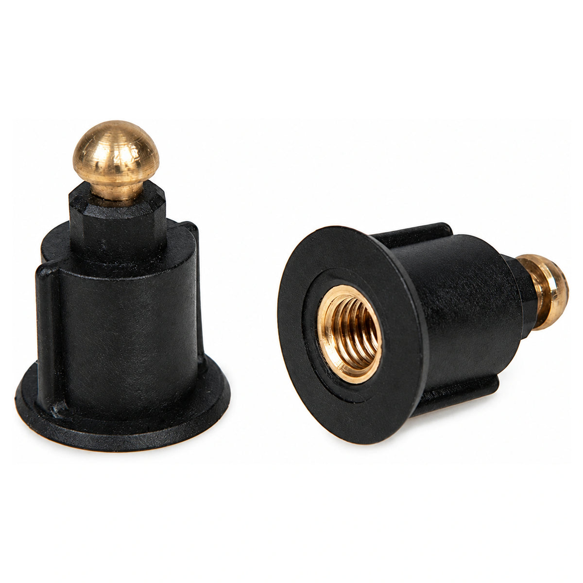 Twee zwarte Matrix Tool Bar Pro Clamp inzetstukken met messing aansluiting