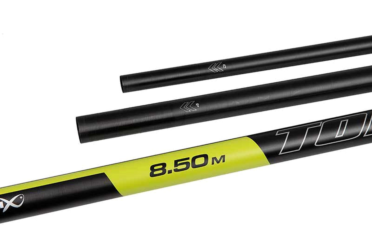 Matrix Torque Carp Power 8,5 m Pole Package – close-up van de 8.50m-aanduiding en hengeldelen