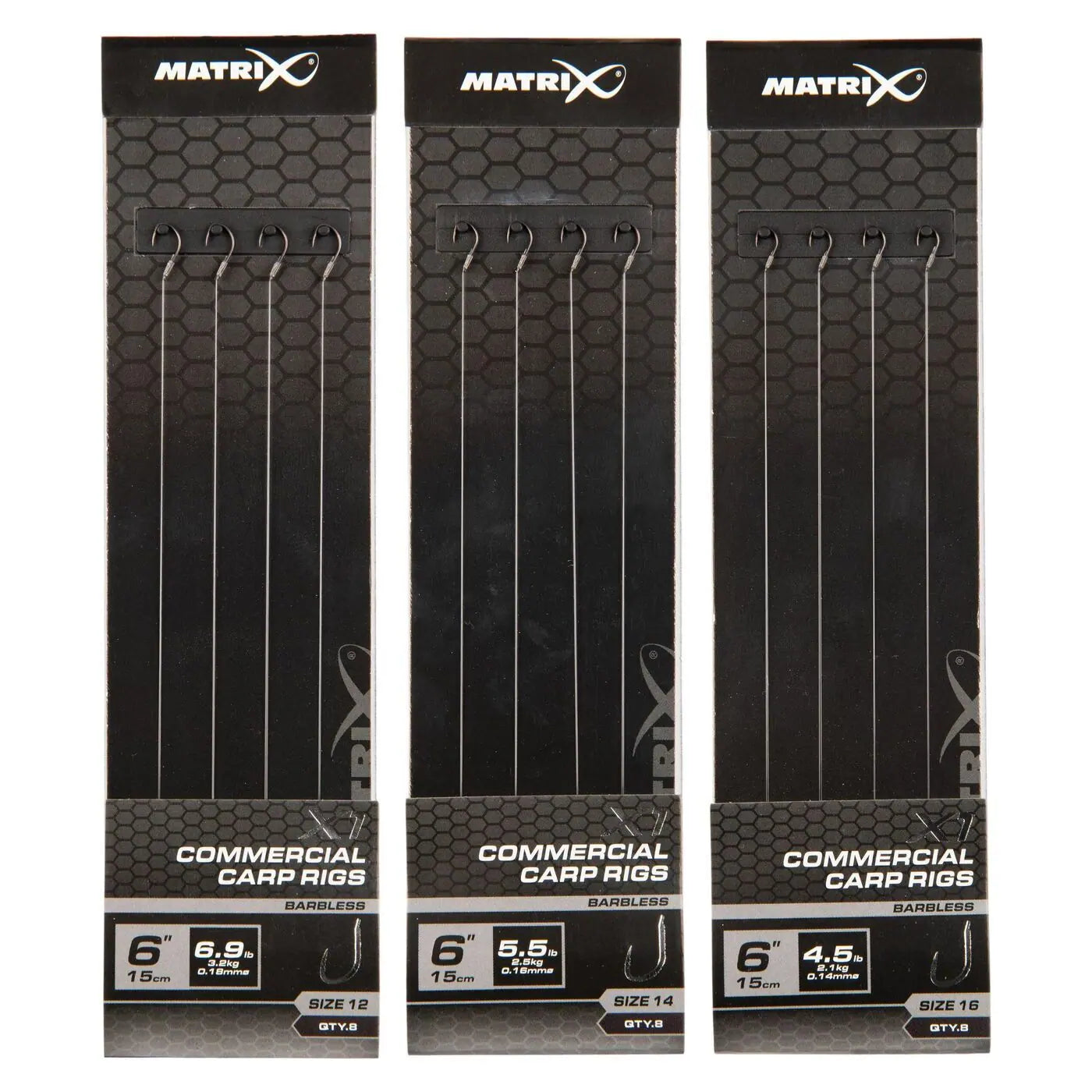 Matrix X1 Commercial Carp 15cm Rigs 15 cm Onderlijnen zonder Weerhaak (8 stuks) GRR098/GRR099/GRR100 – productfoto 1