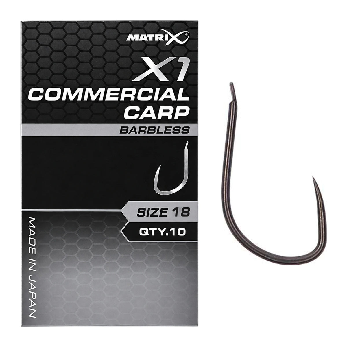 Matrix X1 Commercial Carp Barbless haakmaat 18 zonder weerhaak met verpakking