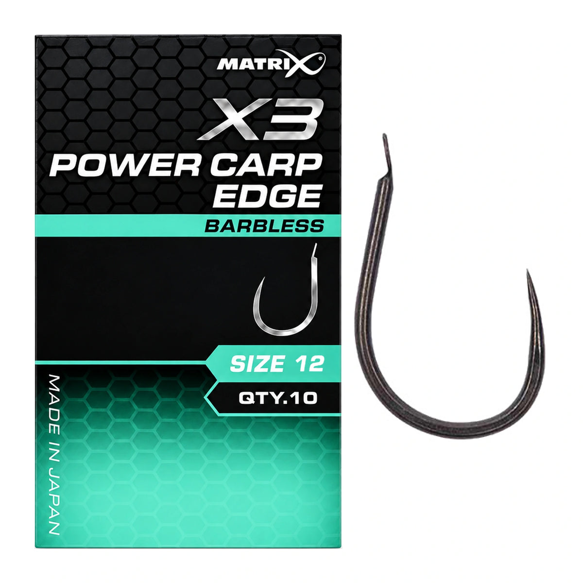 Matrix X3 Power Carp Edge Barbless haakmaat 12 zonder weerhaak met verpakking