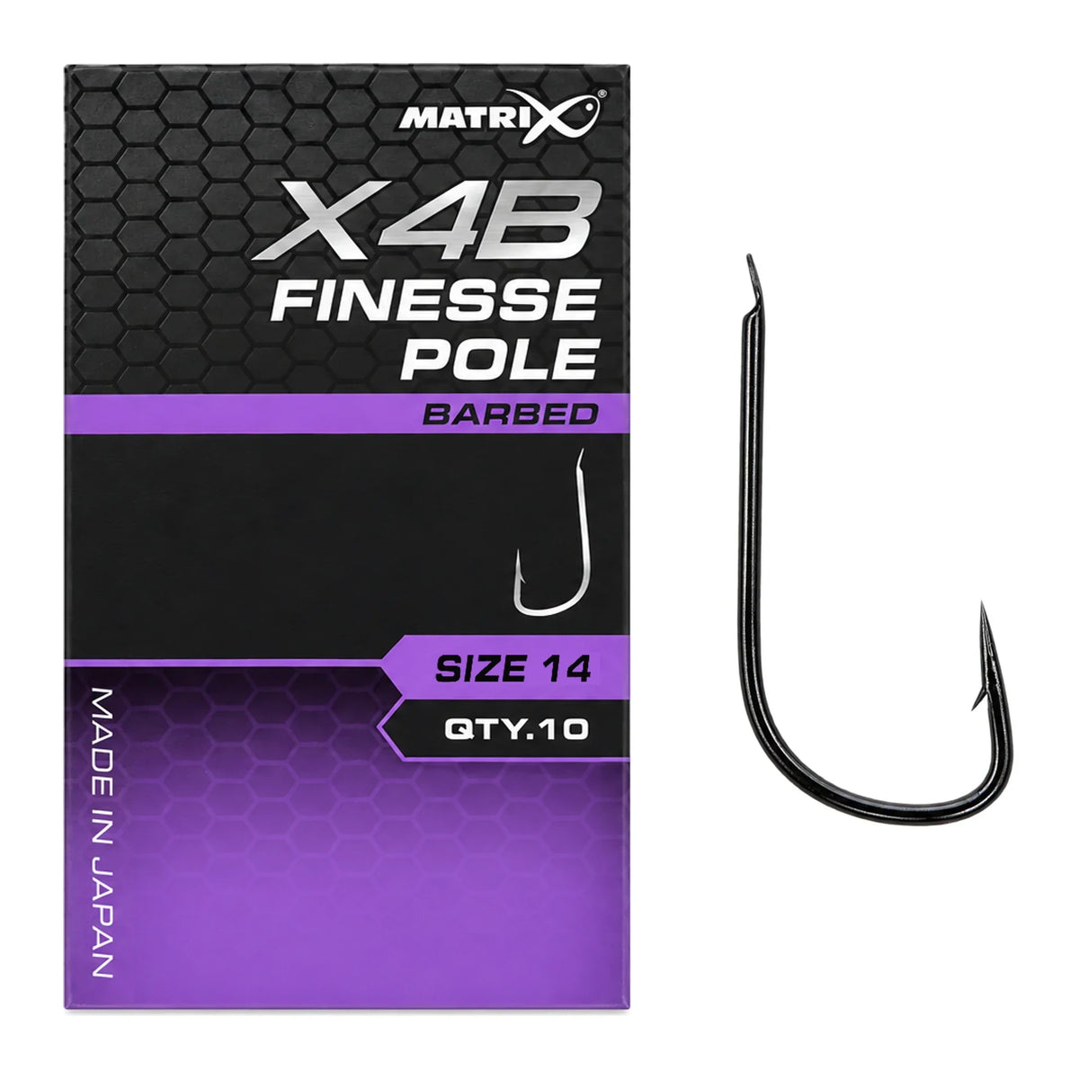 Matrix X4B Finesse Pole Barbed haak met weerhaak, maat 14, verpakking en losse haak