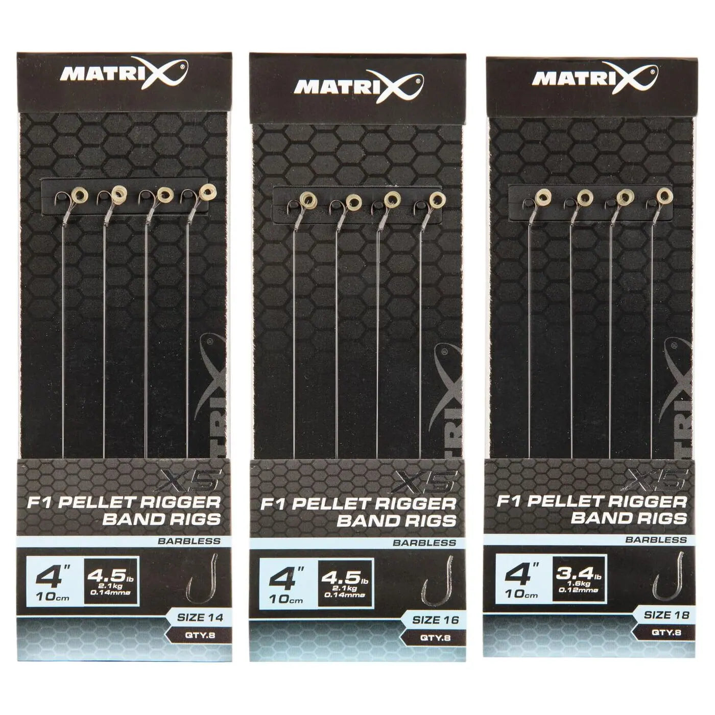 Matrix X5 F1 Pellet Rigger 10cm Band Rigs 10 cm Onderlijnen met Bait Band (8 stuks) GRR107/GRR108/GRR109 – productfoto 1