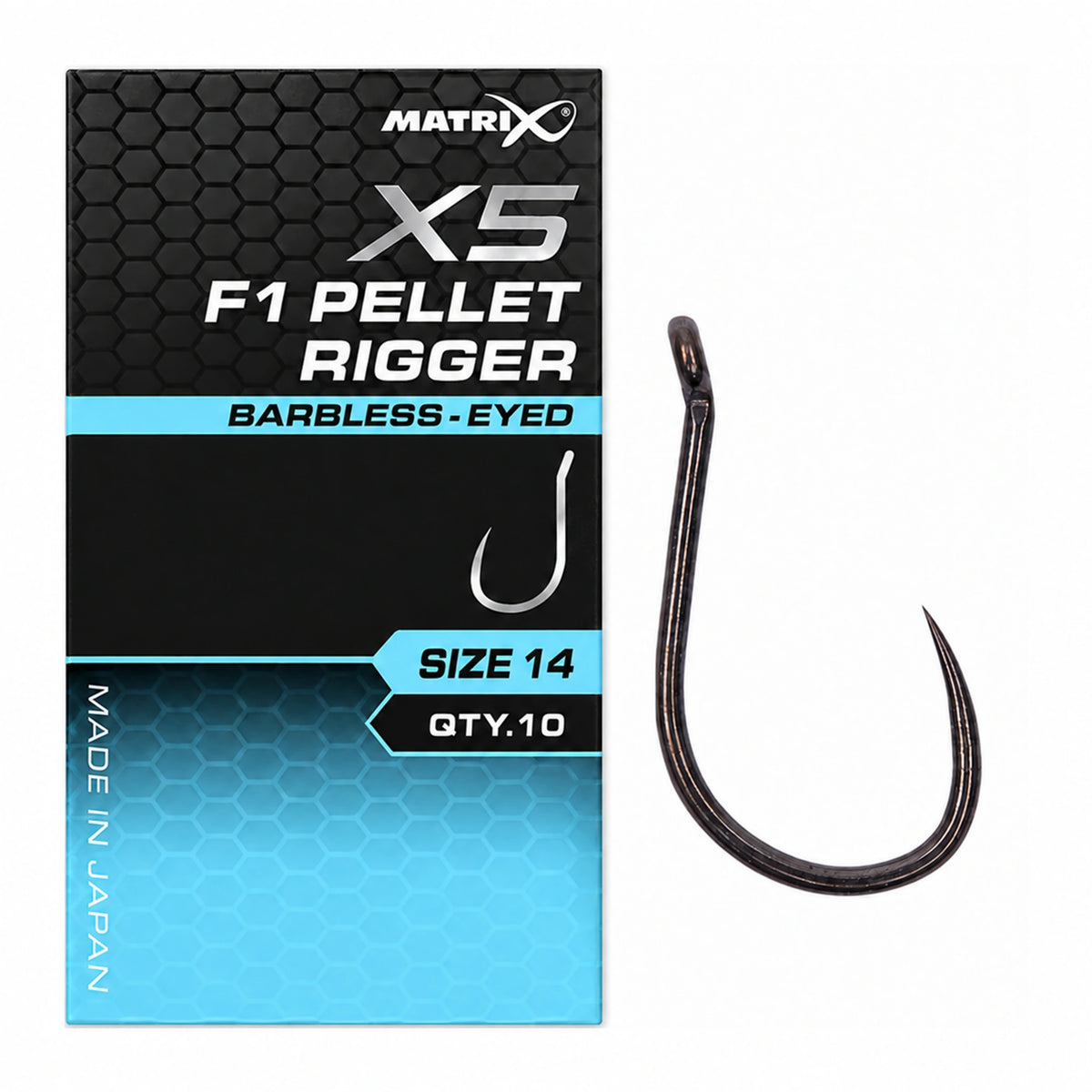 Matrix X5 F1 Pellet Rigger Barbless Eyed – weerhaakloze haak met oog, maat 14