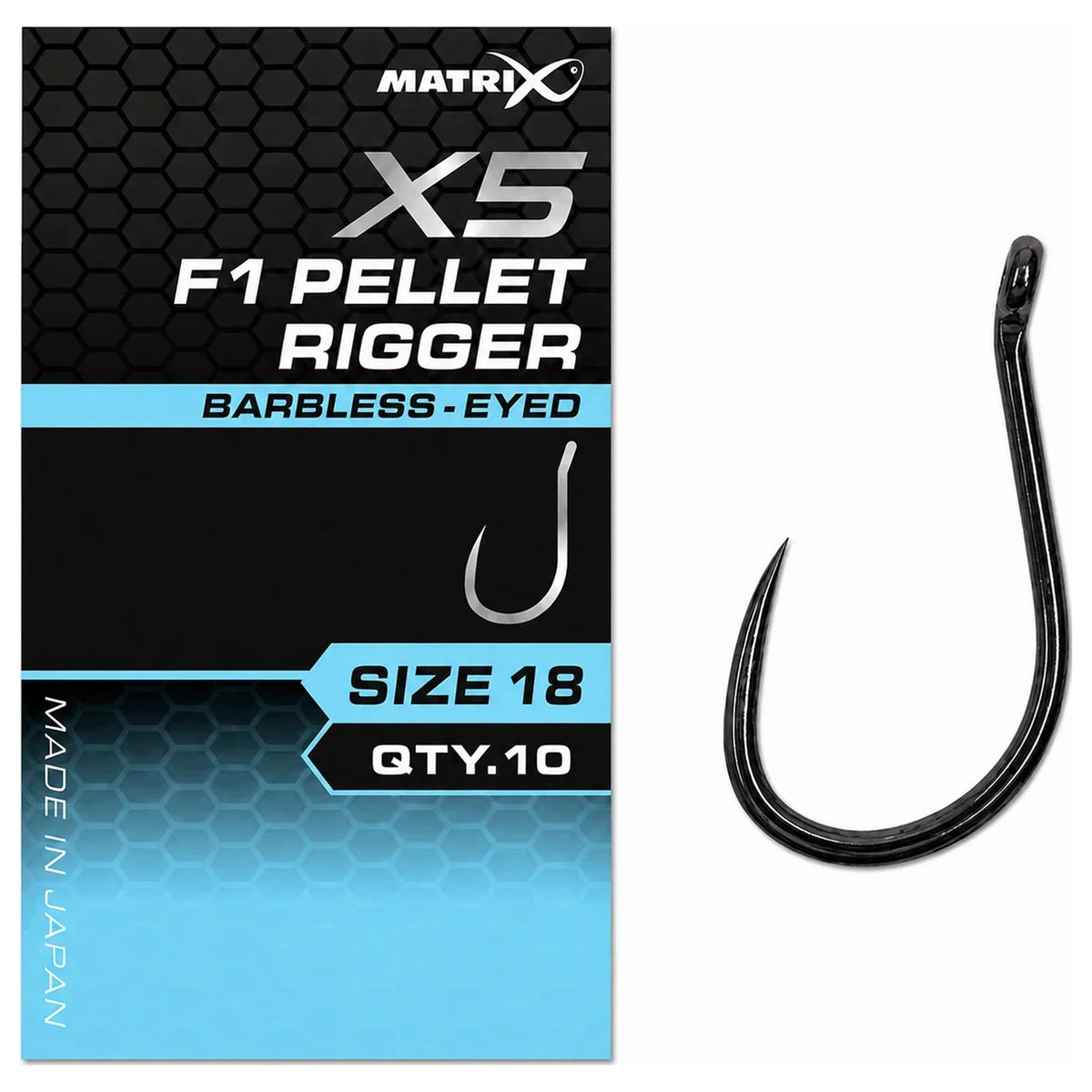 Matrix X5 F1 Pellet Rigger Barbless Eyed – haak met oog zonder weerhaak, maat 18