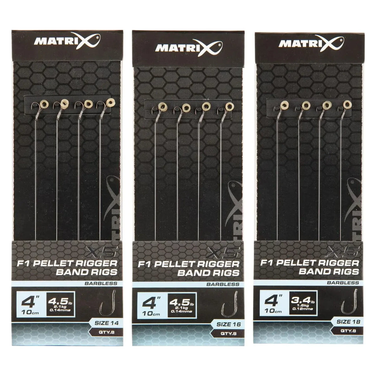 Matrix X5 F1 Pellet Rigger Band Rigs 10 cm – drie verpakkingen haakmaat 14, 16 en 18