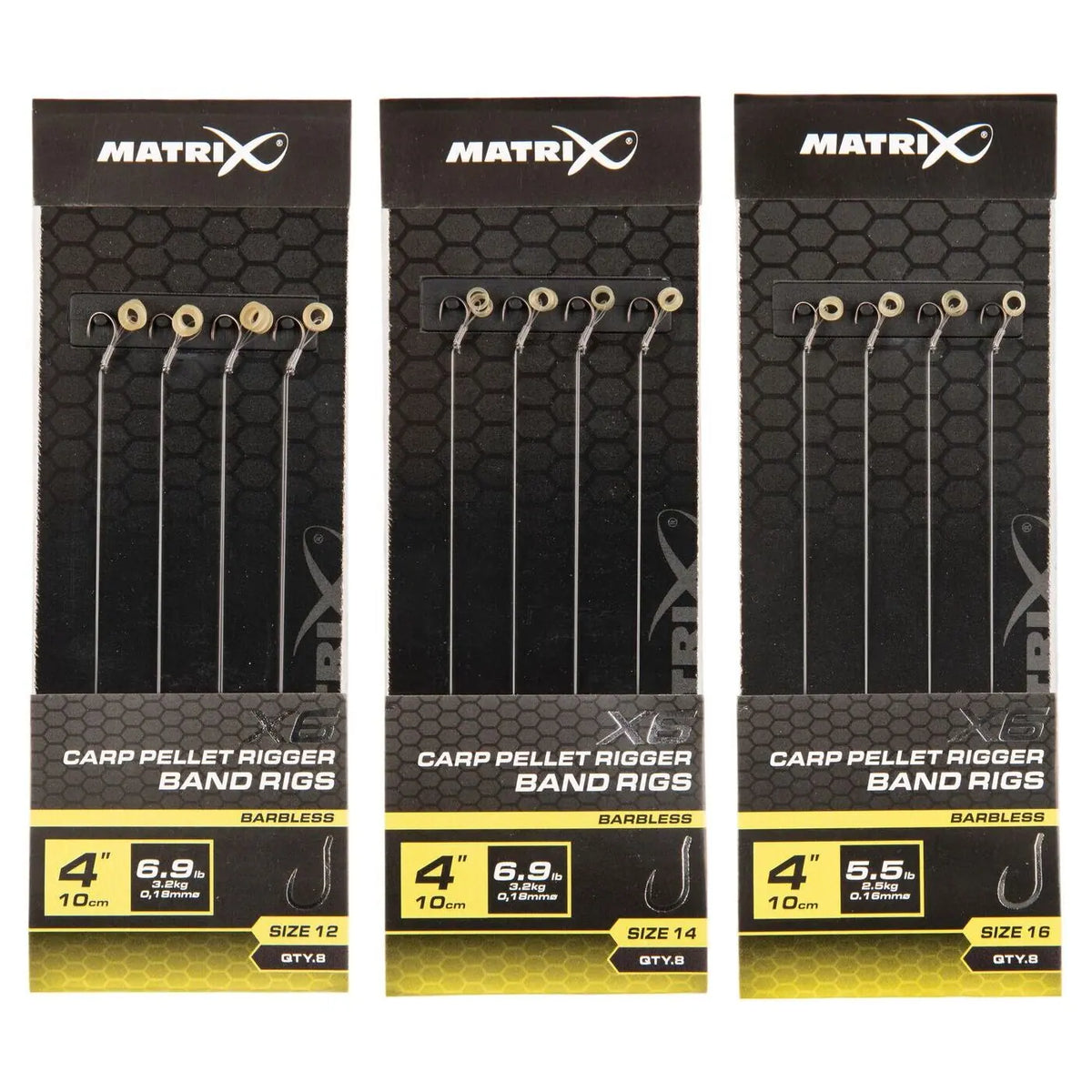 Matrix X6 Carp Pellet Rigger 10cm Band Rigs 10 cm Onderlijnen met Bait Band (8 stuks) GRR113/GRR114/GRR115 – productfoto 1