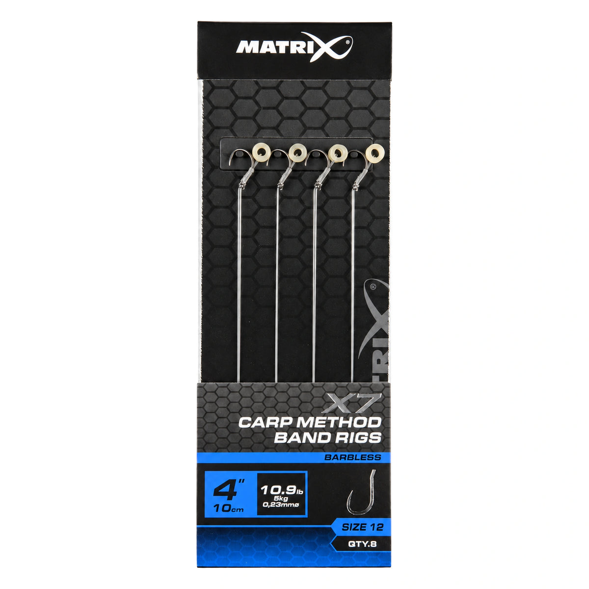 Matrix X7 Carp Method Band Rigs 4 inch met bait band, verpakking haak 12 en 0,23 mm