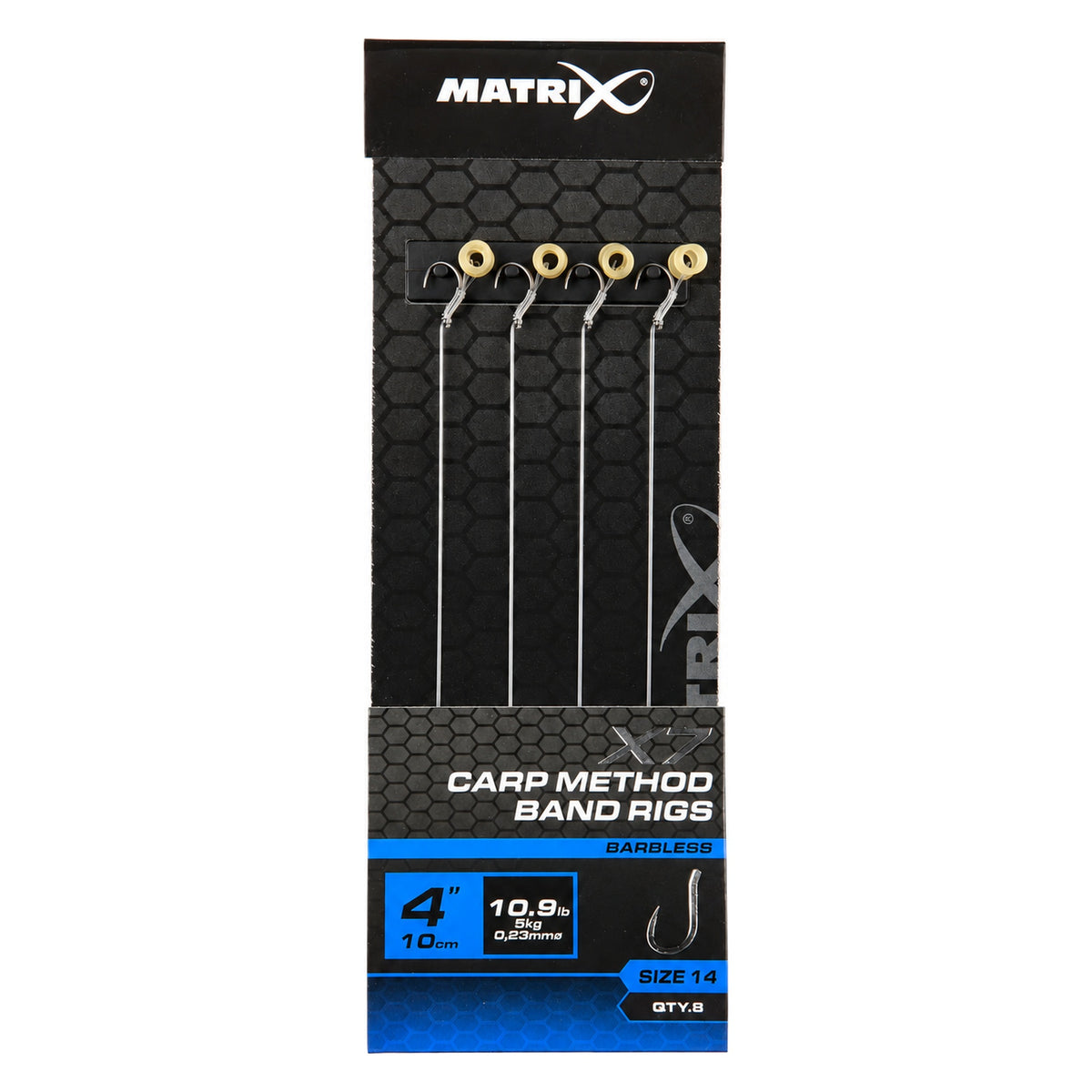 Matrix X7 Carp Method Band Rigs 4 inch met bait band, verpakking haak 14 en 0,23 mm
