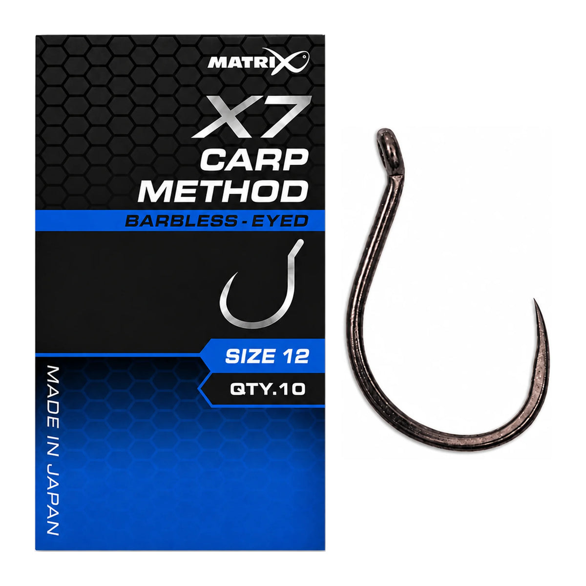 Matrix X7 Carp Method Barbless Eyed maat 12 – verpakking en haak zonder weerhaak