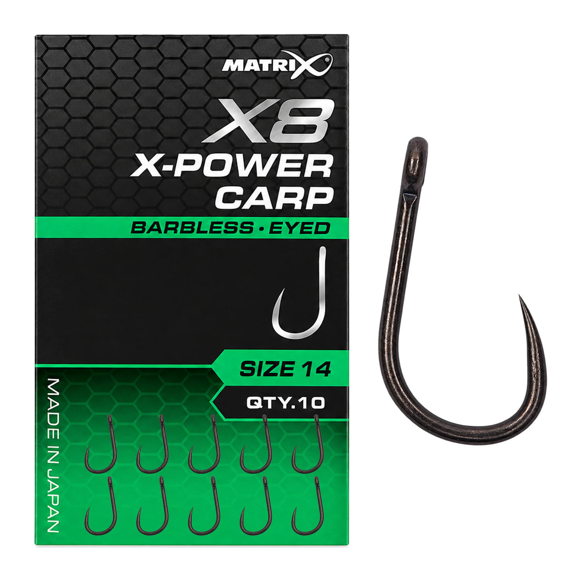 Matrix X8 X-Power Carp Barbless Eyed haak met oog zonder weerhaak, maat 14
