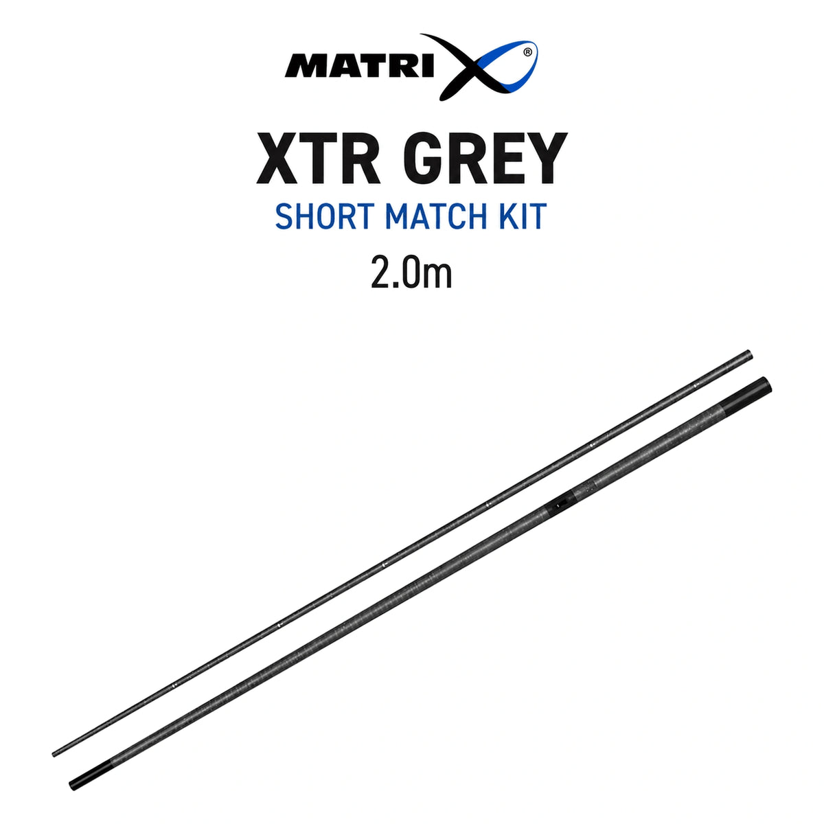 Matrix XTR Grey Short Match Kit 2.0m GPO319 – twee volledige grijze topsetdelen diagonaal onder het Matrix-logo en de productnaam