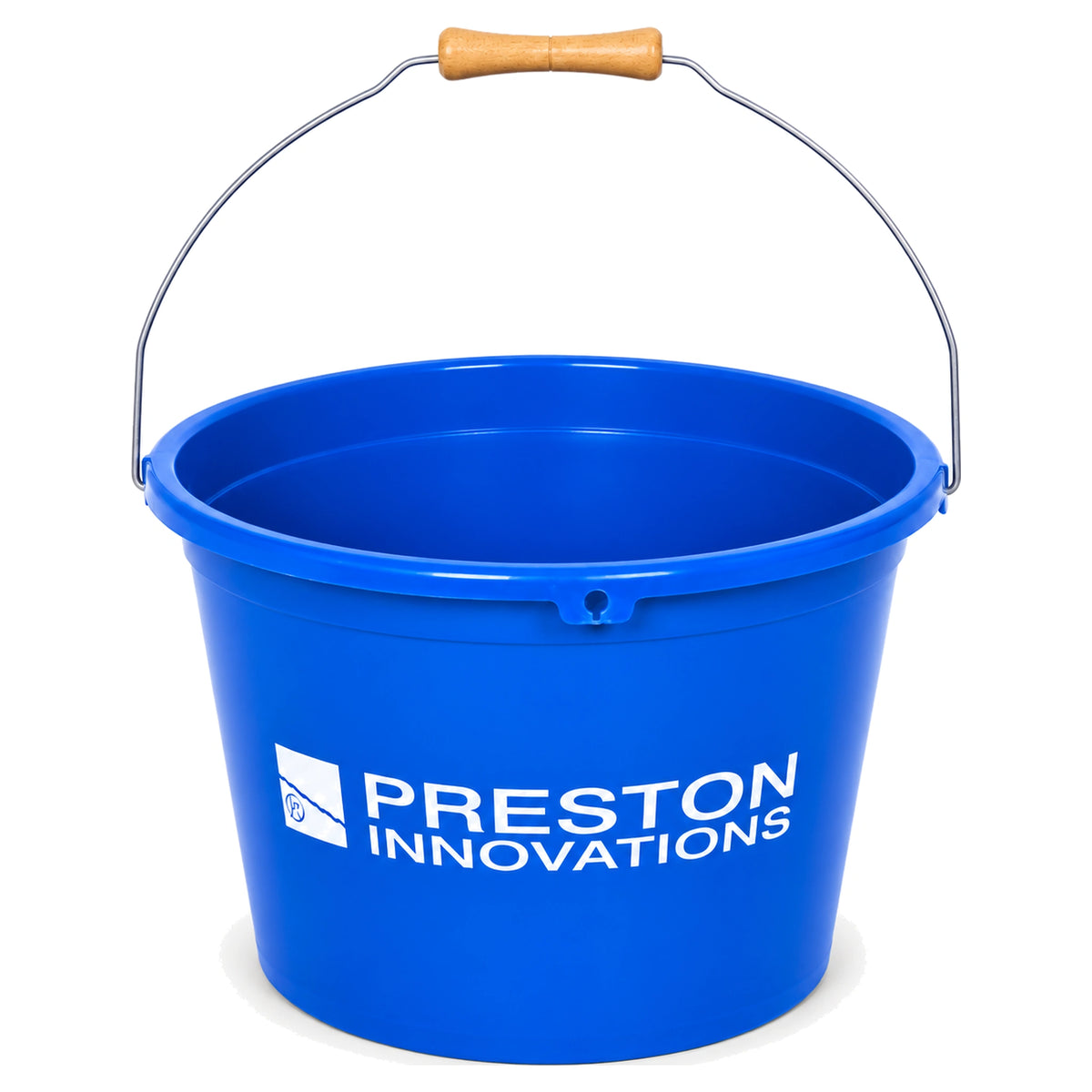 Blauwe Preston Innovations-voeremmer met metalen hengsel en houten handgreep