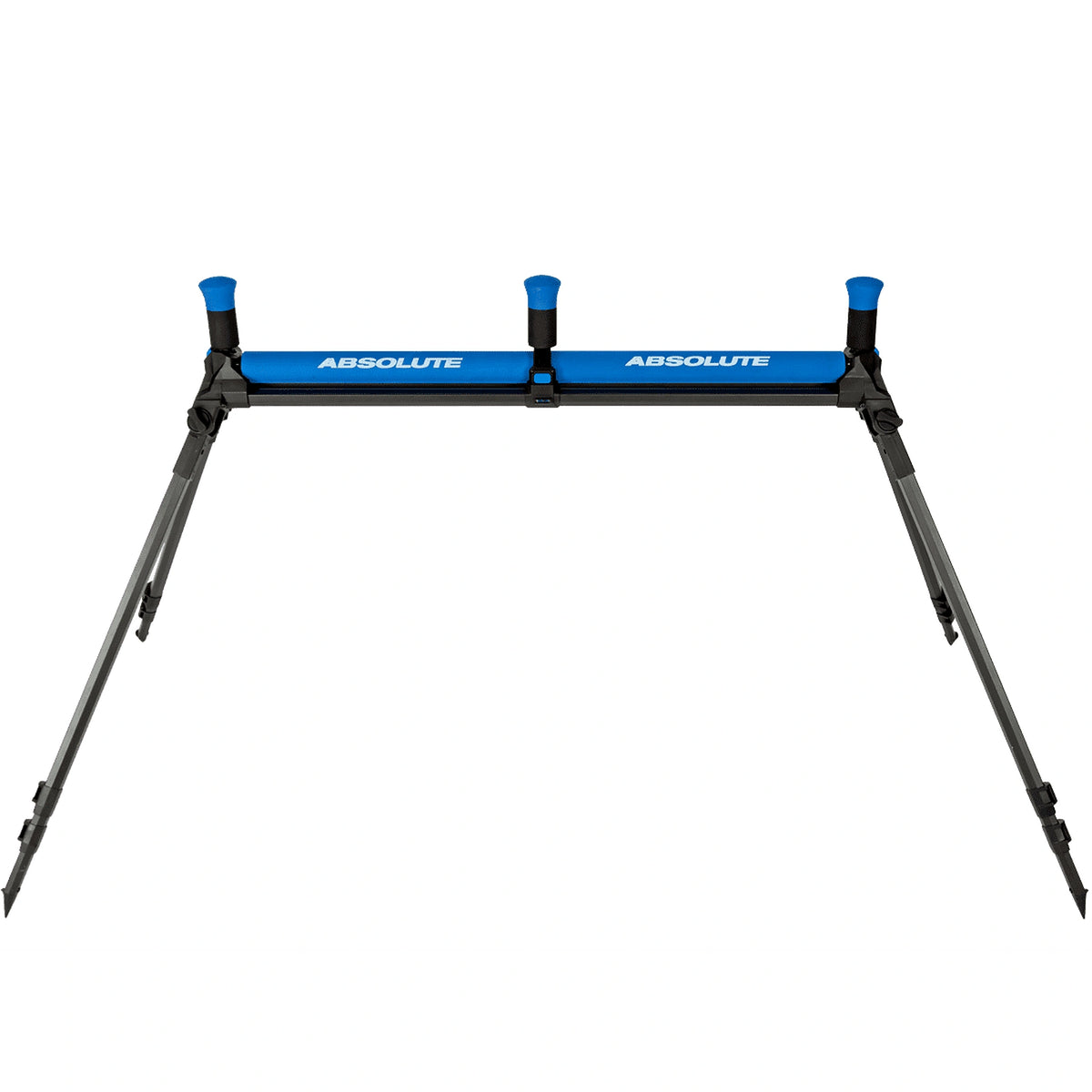 Preston Absolute Pole Roller XL – volledig vooraanzicht van de uitgeklapte afsteekroller met drie rechtopstaande rollen en telescopische poten