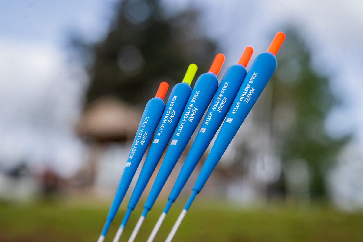 Preston Alloy Hollow Stick dobbers met verschillende draagvermogens naast elkaar