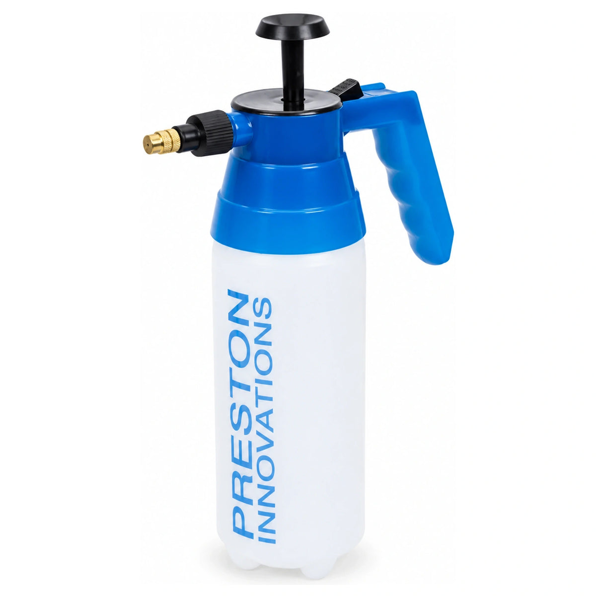 Preston Bait Sprayer blauwe en witte aasverstuiver met handpomp en messing sproeikop