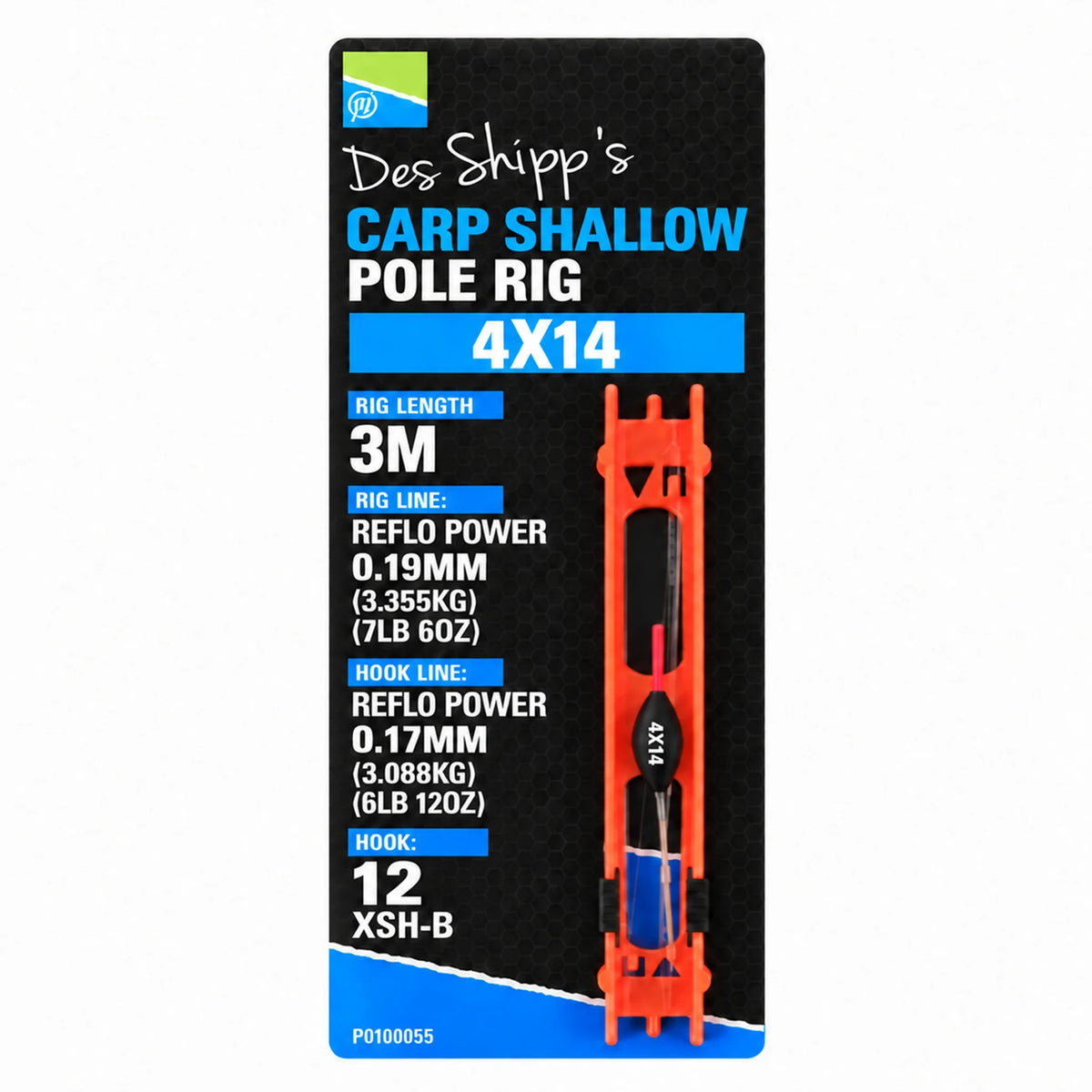 Preston Carp Shallow Pole Rig 4x14 met rode antenne en duidelijk gemarkeerde 4X14-dobber – kant-en-klaar tuig van 3 m