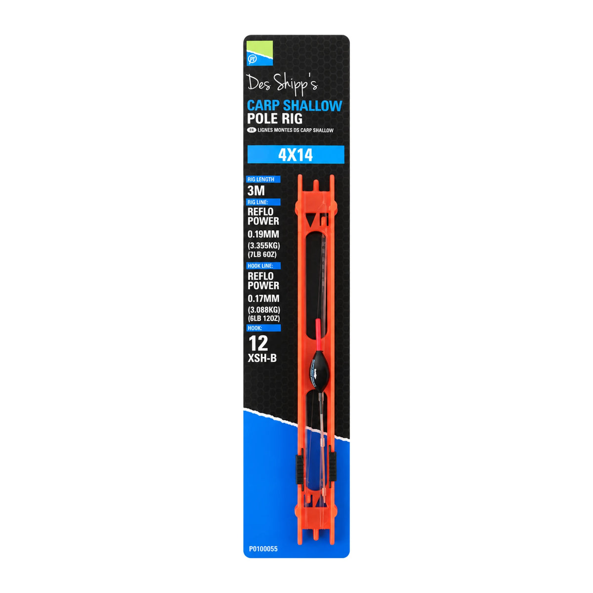 Preston Carp Shallow Pole Rig 4x14 (P0100055) met rode antenne, 3 m kant-en-klaar tuig