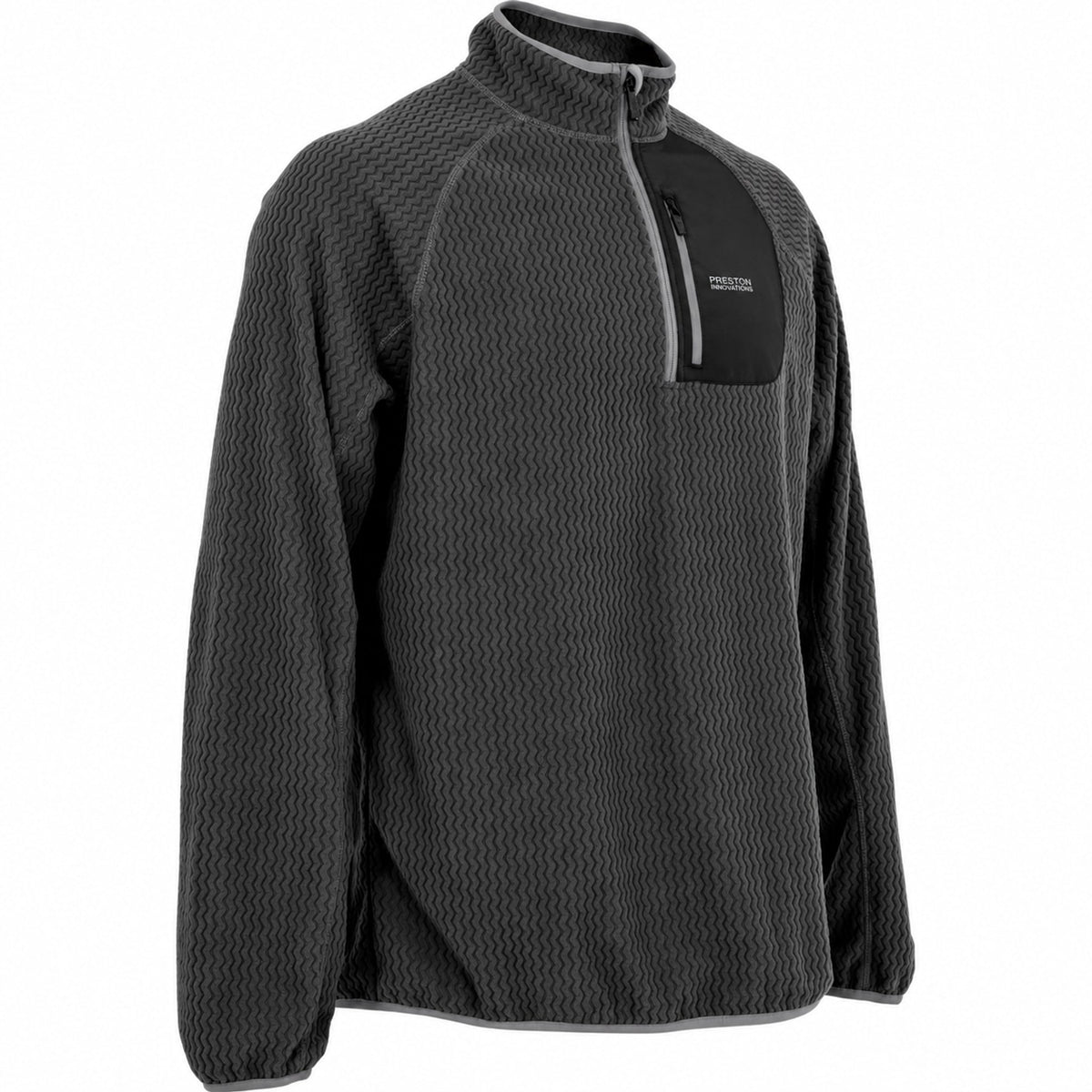 Preston Core Collection Zig Zag Fleece in schuin vooraanzicht met korte rits en zwart borstvak