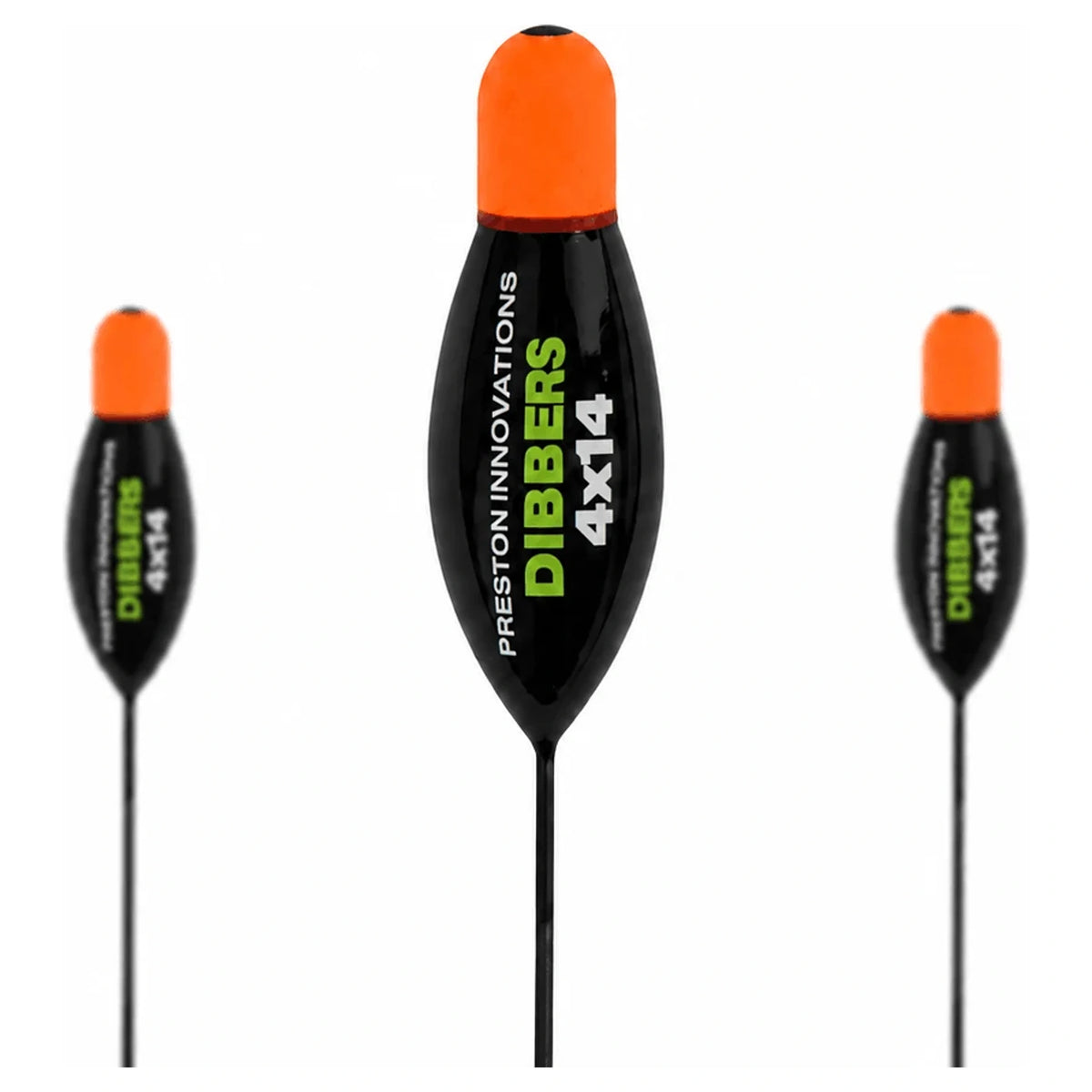 Preston Dibber dobbers met oranje top, grotere middelste dobber met opdruk 4x14