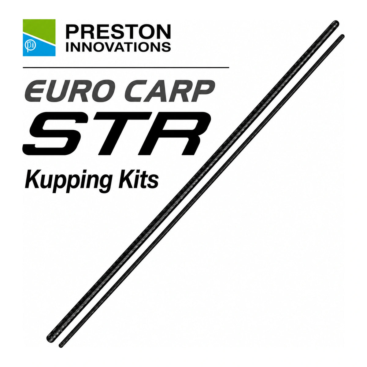 Preston Euro Carp STR Kupping Kits – cover met merklogo, modelnaam en twee diagonale carbon delen