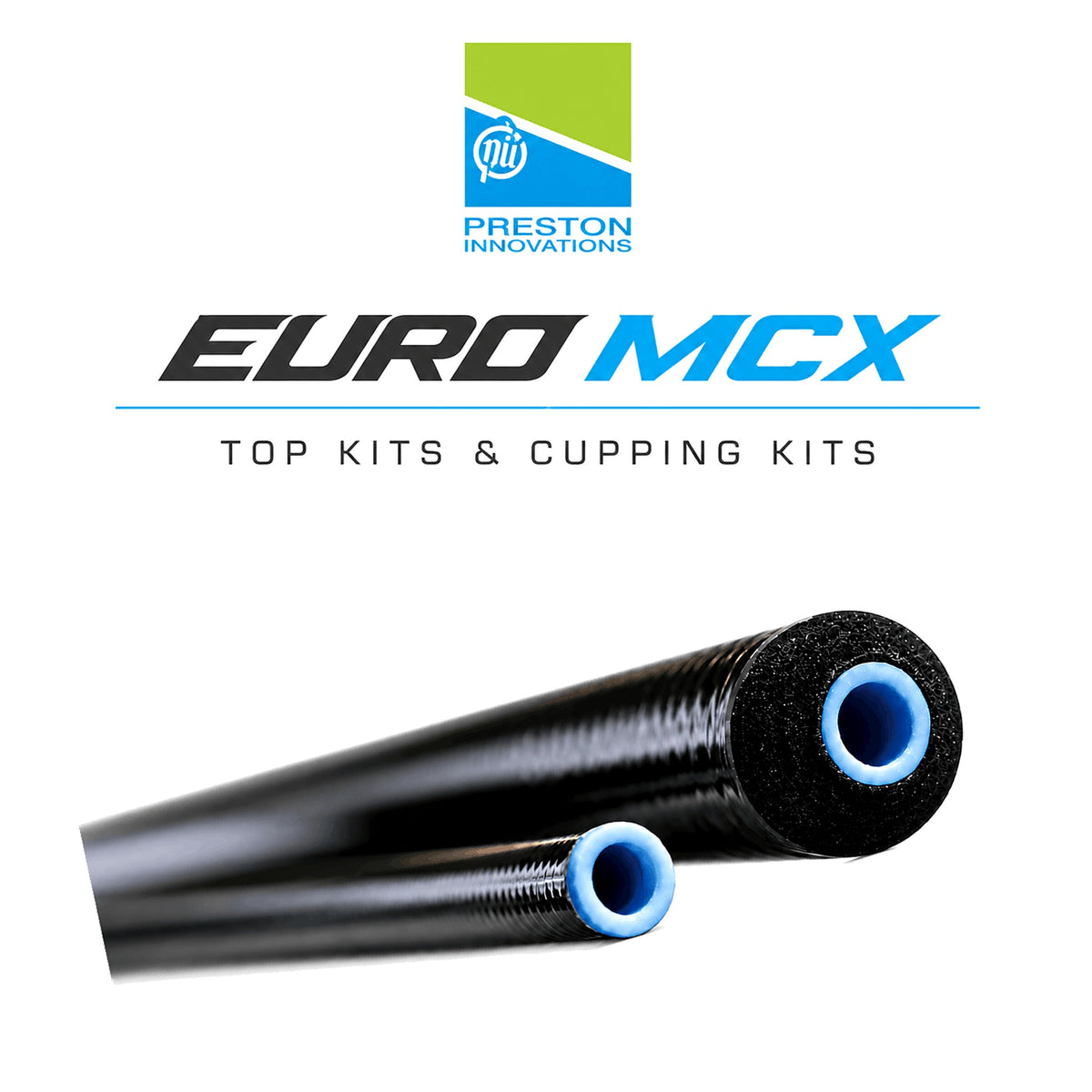 Preston Euro MCX Top Kits en Cupping Kits – algemene cover met originele carbon delen en blauwe bussen