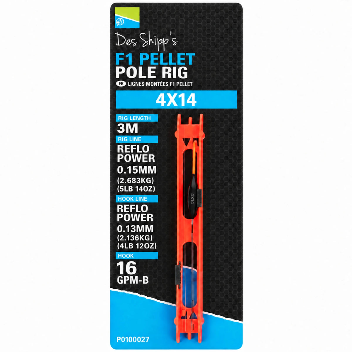 Preston F1 Pellet Pole Rig 4x14 – kant-en-klaar tuig met rode antenne en haakmaat 16