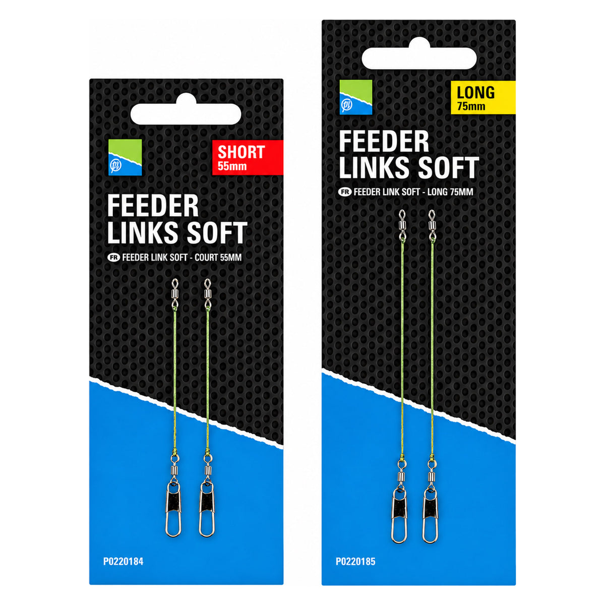 Preston Feeder Links Soft – verpakkingen Short 55 mm links en Long 75 mm rechts
