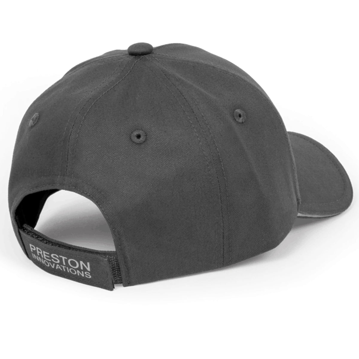 Achterzijde van de Preston Grey Granite Cap met verstelbare band en geborduurde merknaam
