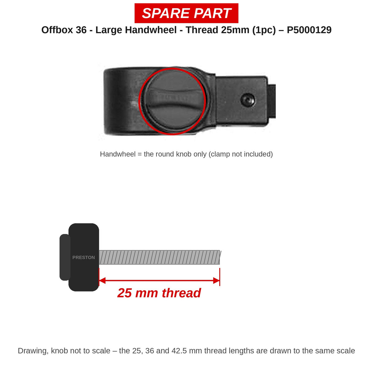 Preston Groot handwieltje schroefdraad 25 mm voor Offbox 36 accessoires – P5000129