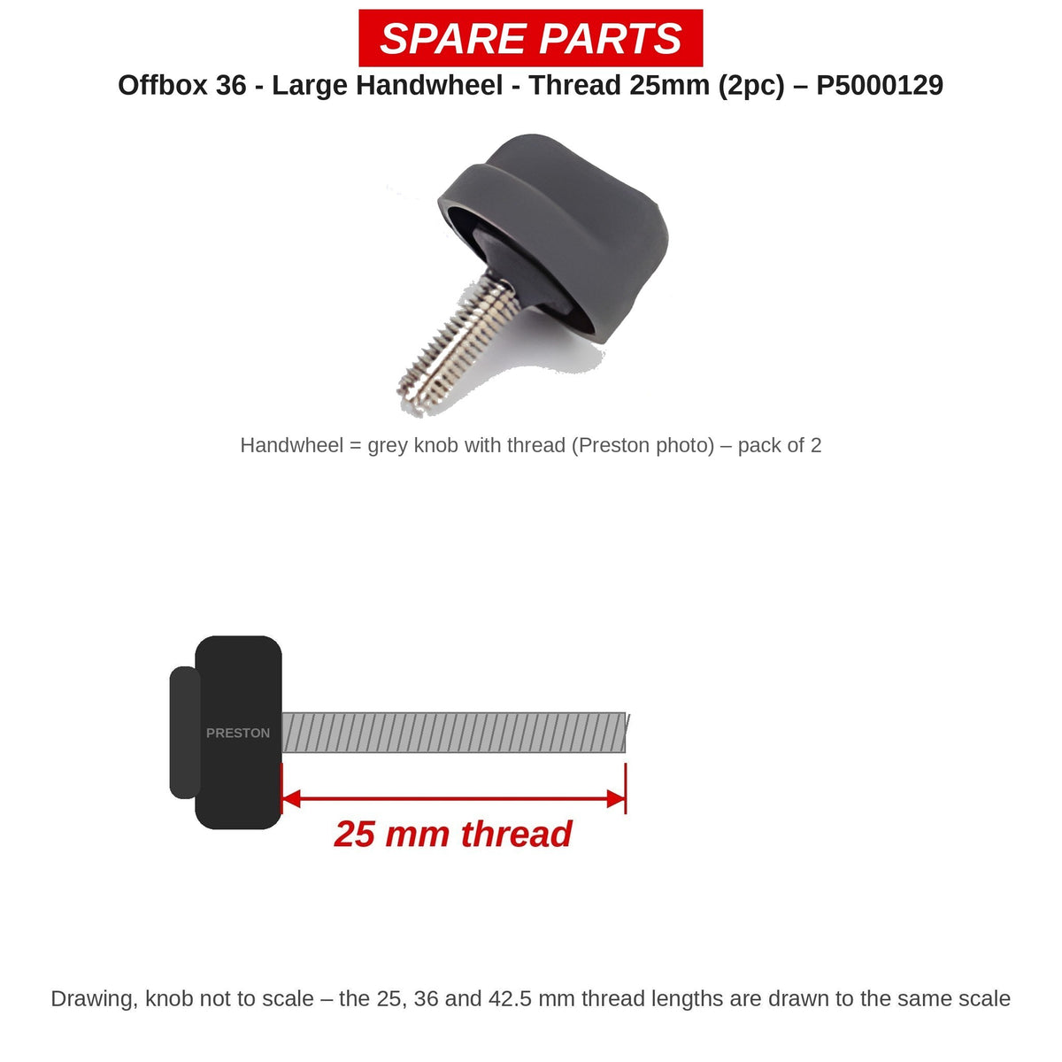 Preston Groot handwieltje schroefdraad 25 mm voor Offbox 36 accessoires (2 stuks) – P5000129