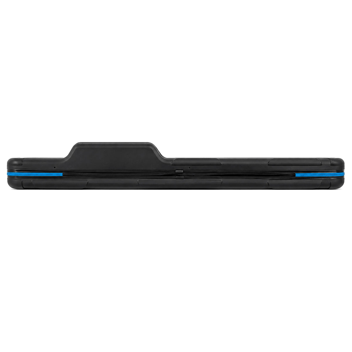 Smal zijaanzicht van de Preston Hardcase Rod Safe Compact met verhoogde molenruimte en blauwe ritsuiteinden