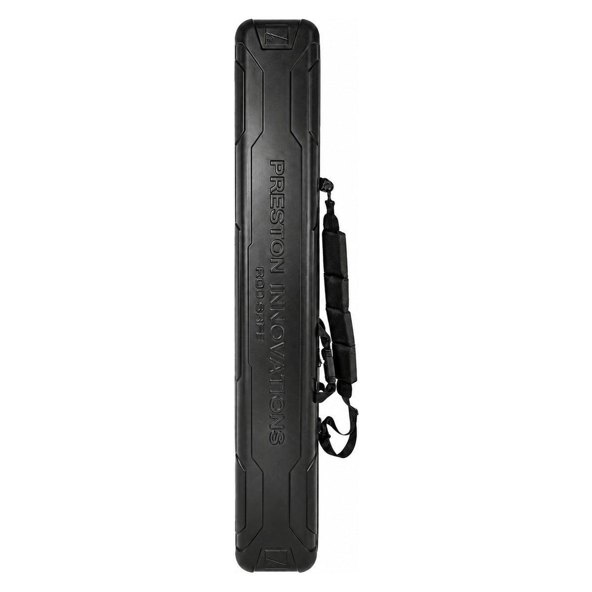 Preston Hardcase Rod Safe – volledige zwarte hengelfoedraal met draagriem rechts