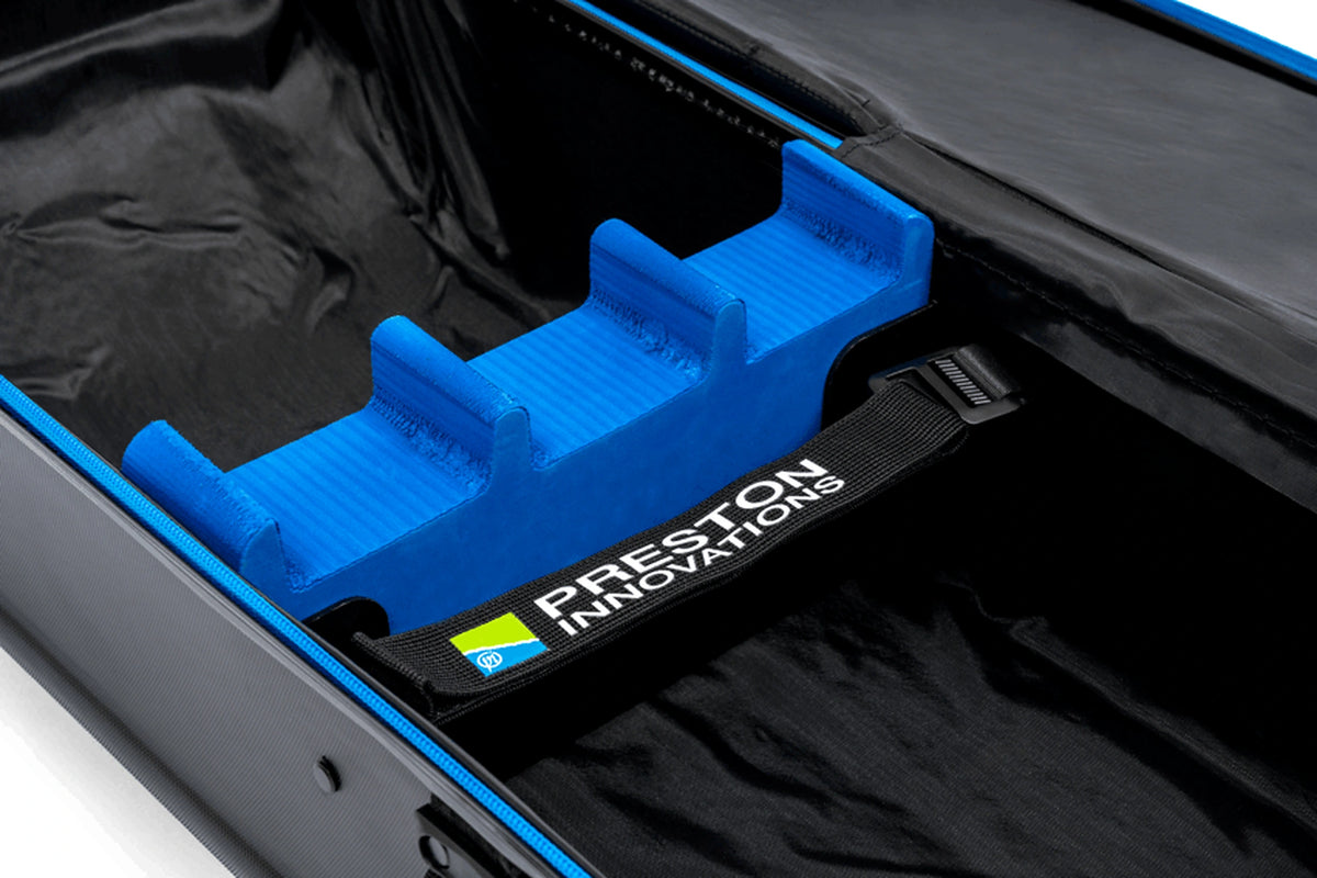 Preston Hardcase Rod Safe XL – blauwe schuimsteun en spanband met Preston-logo