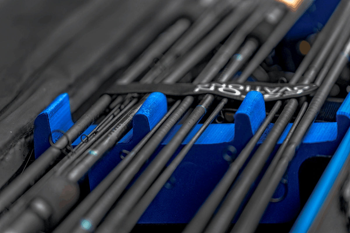 Preston Hardcase Rod Safe XL – hengeldelen in de blauwe schuimsteunen