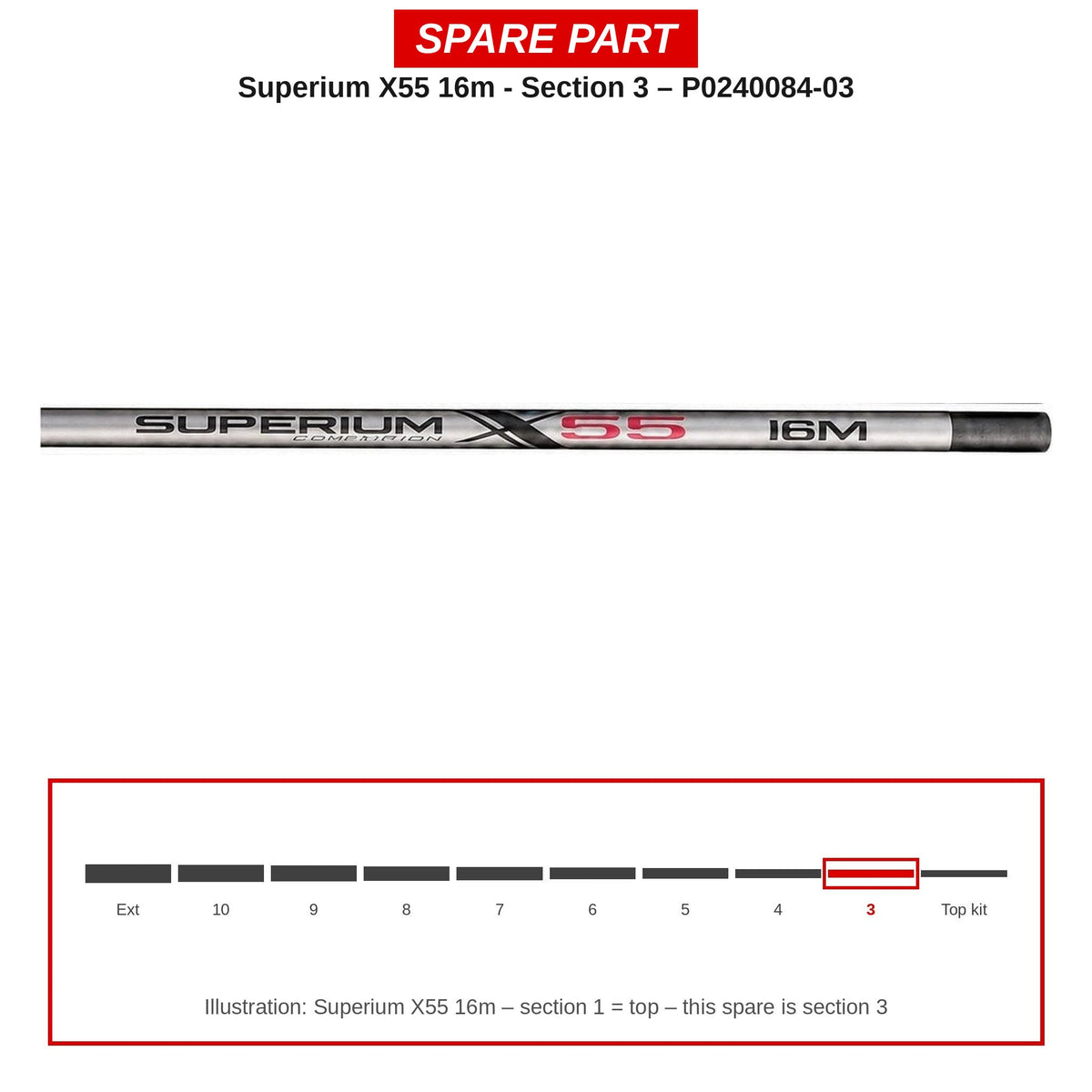 Preston Hengeldeel 3 voor Superium X55 16m vaste hengel – P0240084-03