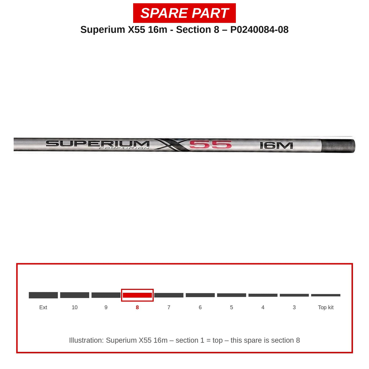 Preston Hengeldeel 8 voor Superium X55 16m vaste hengel – P0240084-08