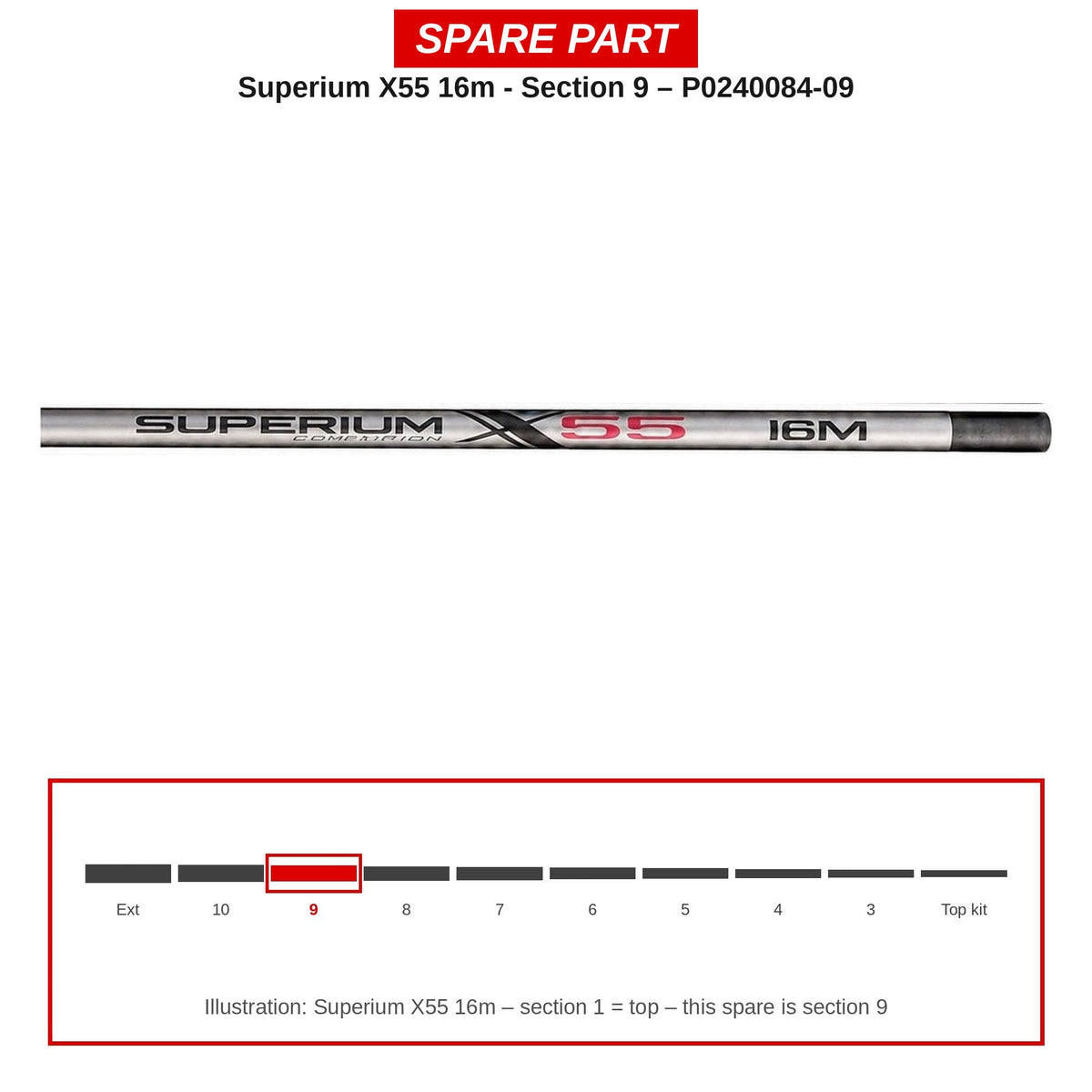 Preston Hengeldeel 9 voor Superium X55 16m vaste hengel – P0240084-09