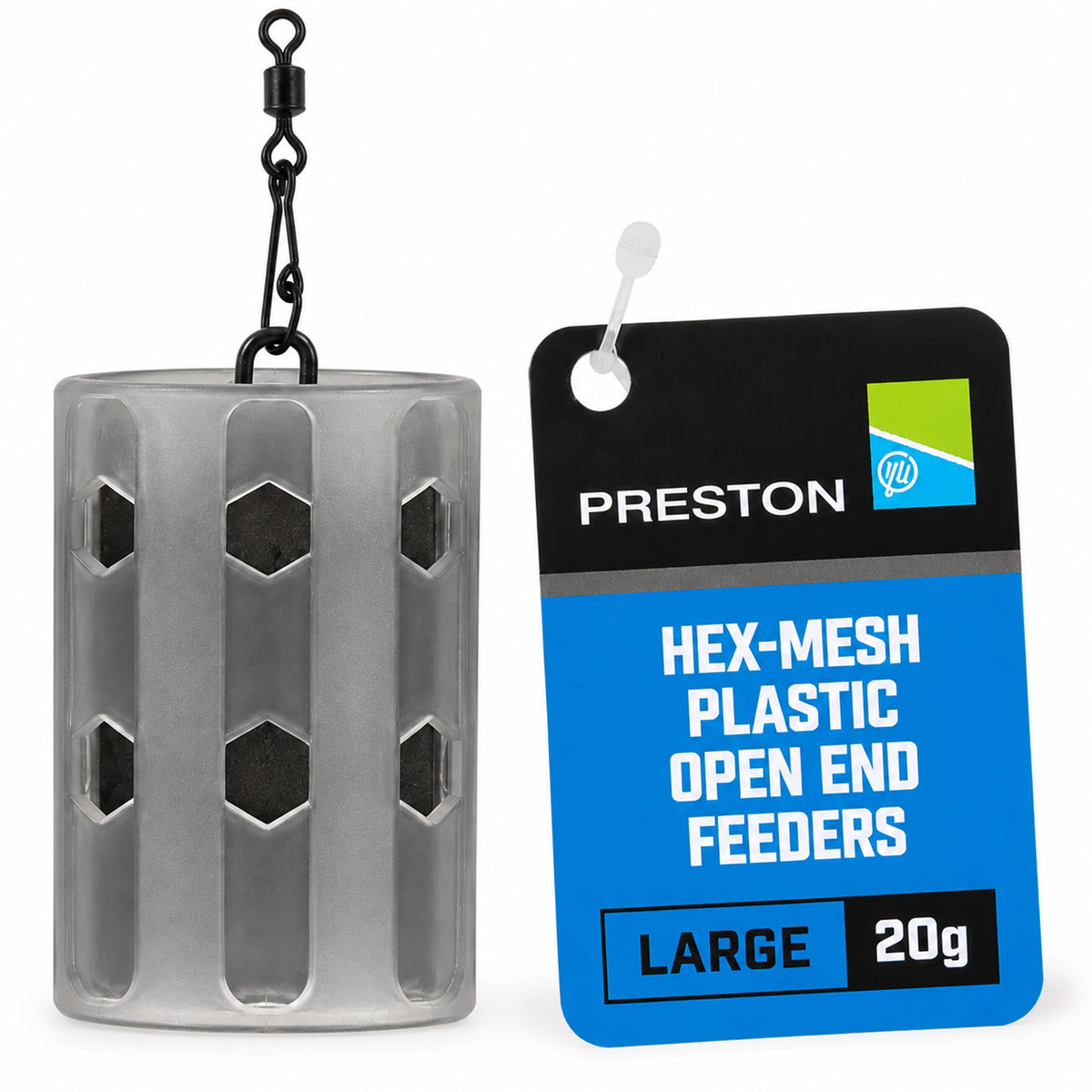 Preston Hexmesh Plastic Open End Feeder Large 20g P0050165 – voerkorf met etiket
