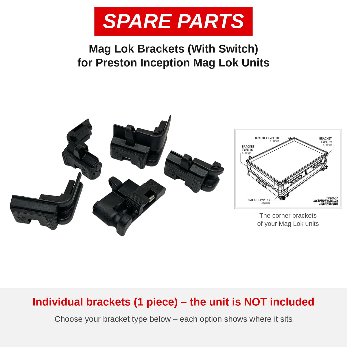 Preston Inception Mag Lok – losse reservebeugels (slotjes) met schakelaar