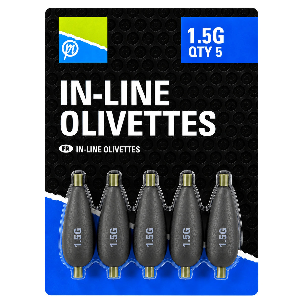 Preston In-Line Olivettes verpakking met vijf olijfloodjes van 1,5 g