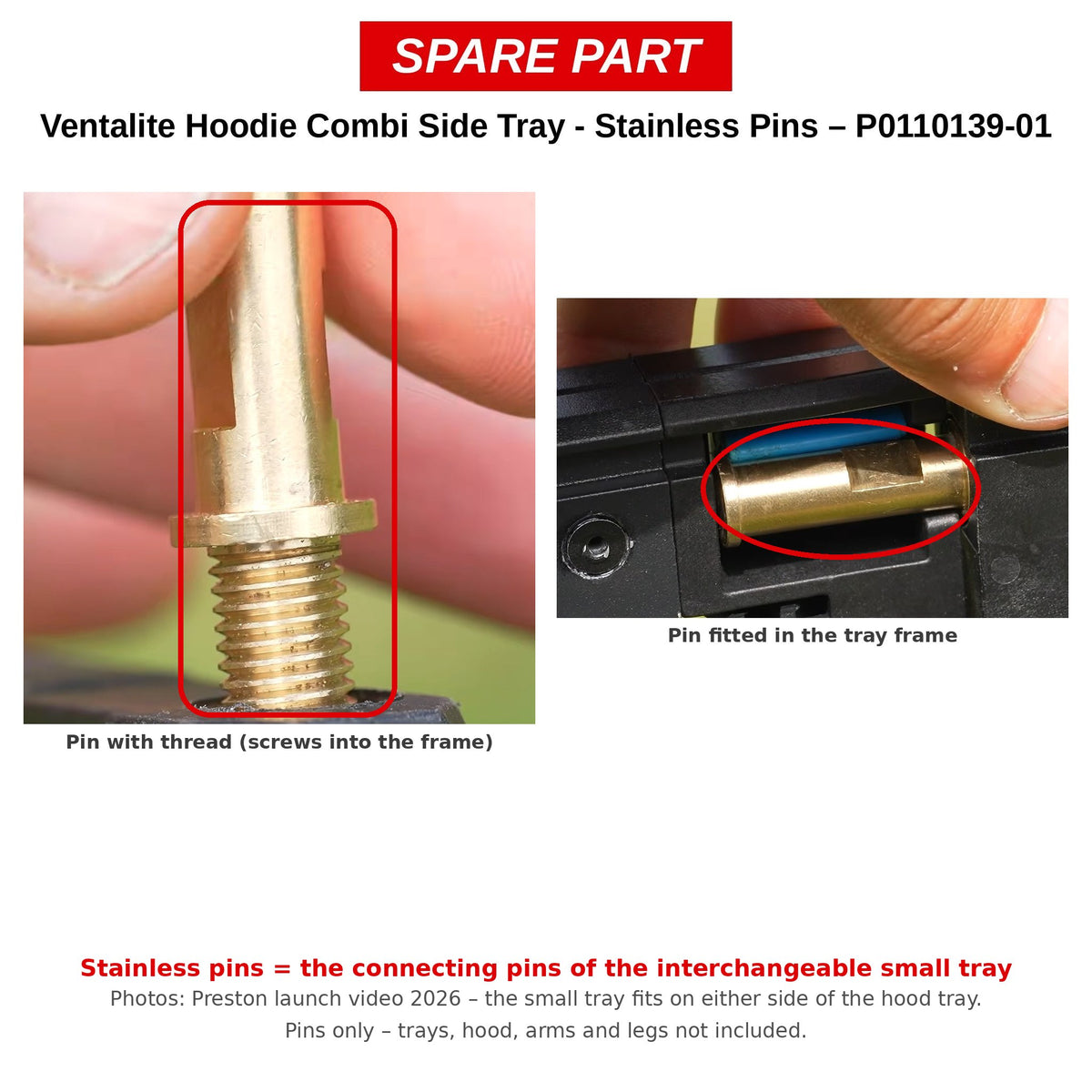 Preston Inox pinnen voor Ventalite Hoodie Combi Side Tray – P0110139-01