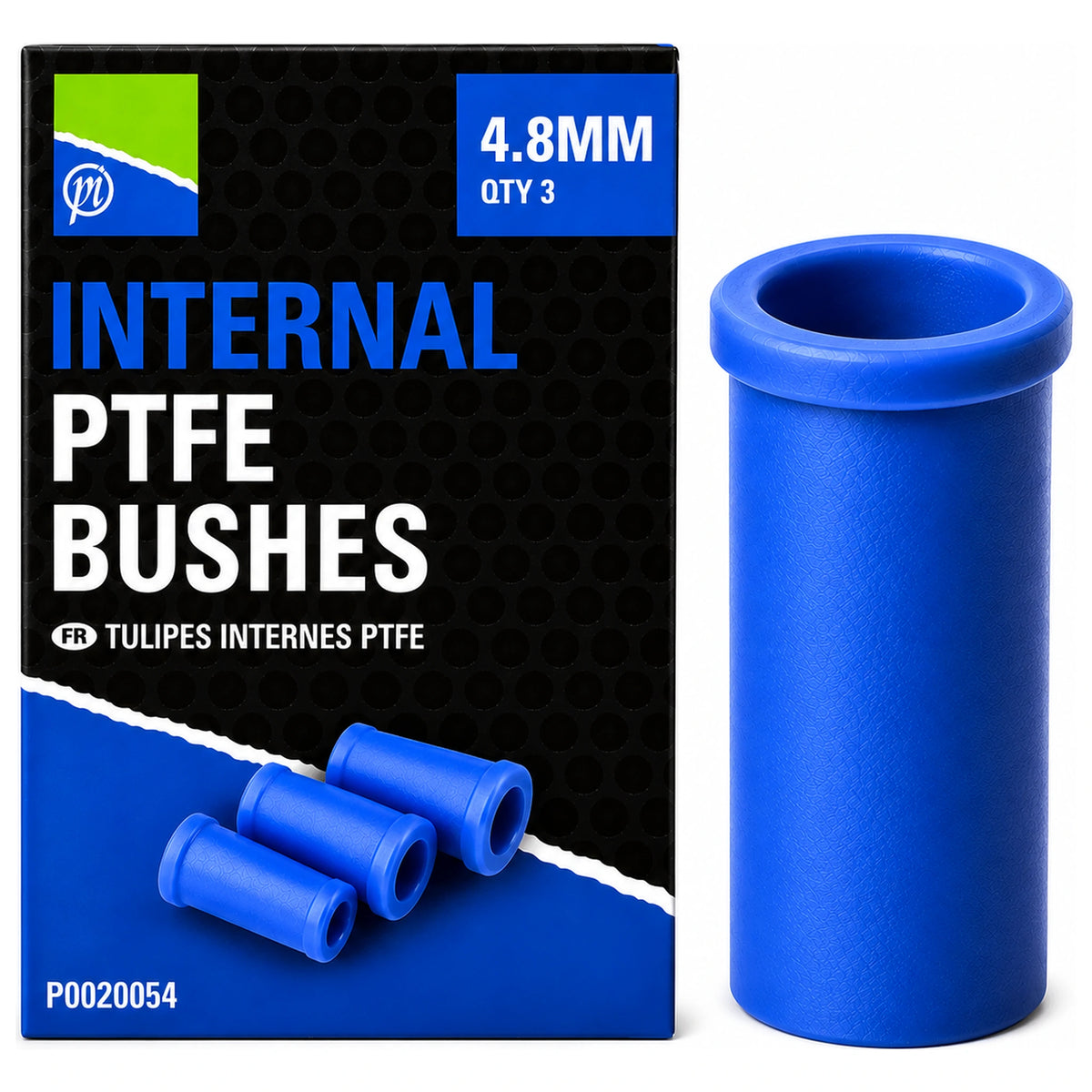 Preston Internal PTFE Bushes 4,8 mm met verpakking en vergrote blauwe bus