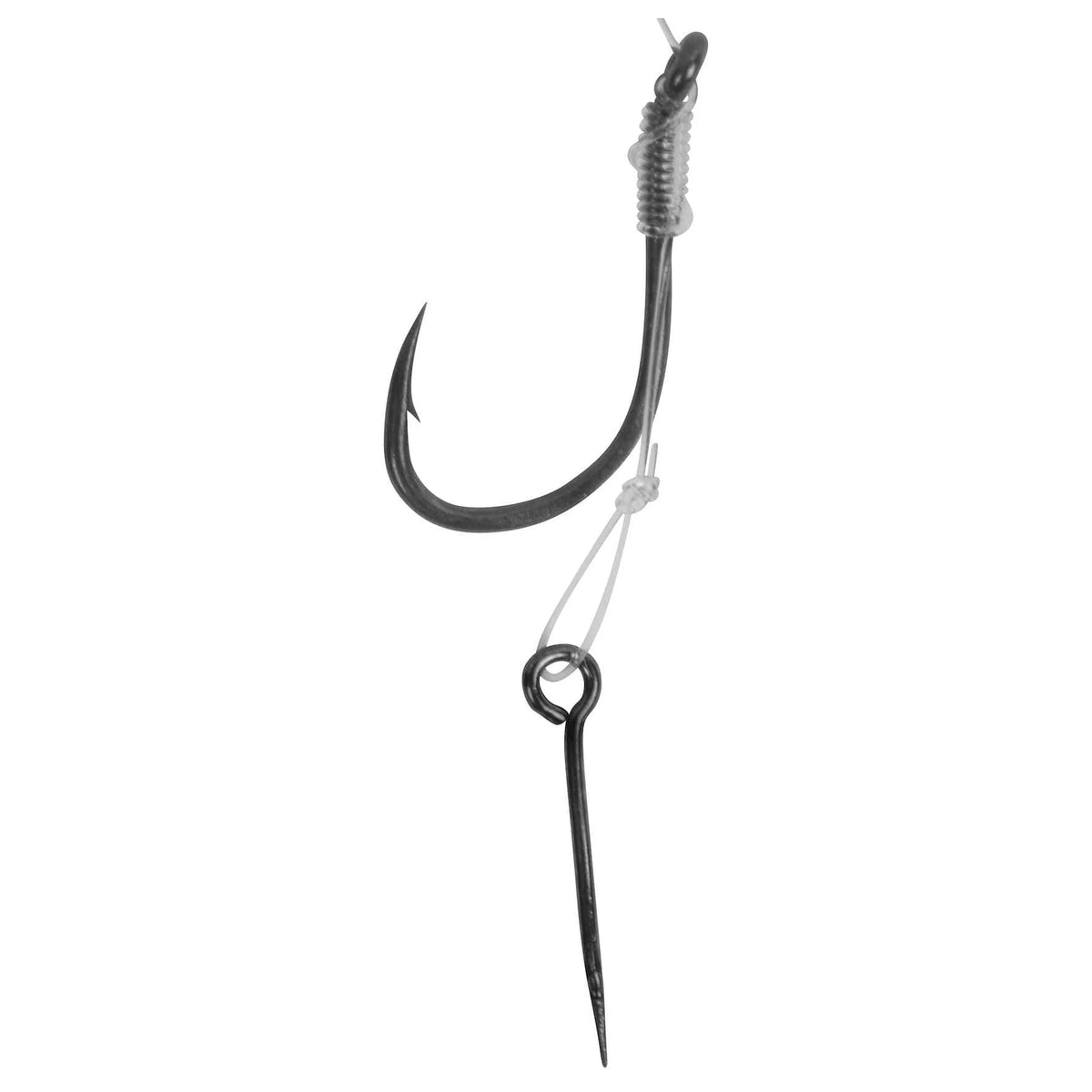 Preston KKH Bayonet Barbed Hair Rig – close-up van KKH-haak met weerhaak, hair en metalen bayonet