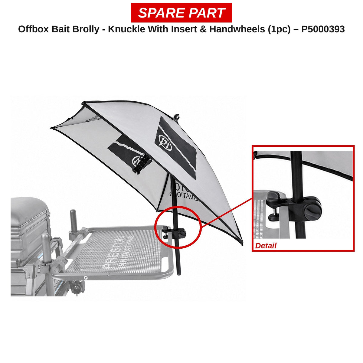 Preston Klem met inzetstuk en handwieltjes voor Offbox Grey Bait Brolly – P5000393