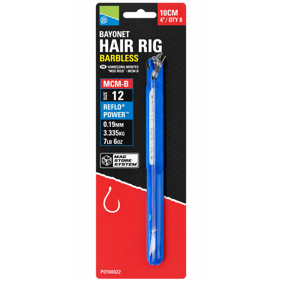 Preston MCM-B Bayonet Hair Rig Barbless 10 cm, haakmaat 12, 0,19 mm – acht weerhaakloze onderlijnen met aasbayonet
