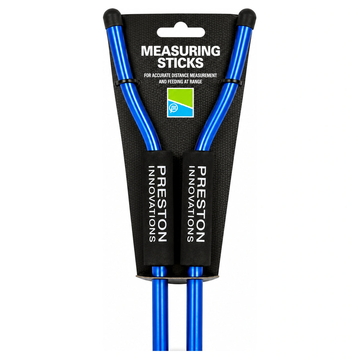 Preston Measuring Sticks – twee blauwe afstandsstokken met zwarte grepen op verpakking