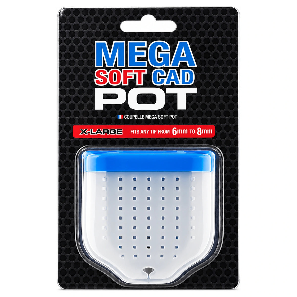 Preston Mega Soft Cad Pot X-Large, witte voerpot met blauw deksel in zwarte blisterverpakking